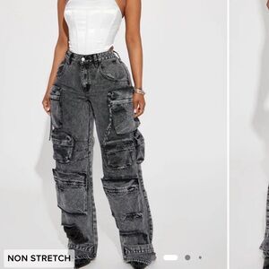 Fashion Nova Gray Cargo Flare Jeans